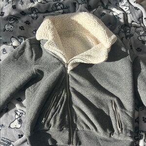 Abercrombie & Fitch Gray Teddy Jacket with Cream Lining